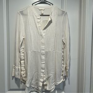 H & M Cream Linen Blend Blouse with Button and Pleating Details Size 8